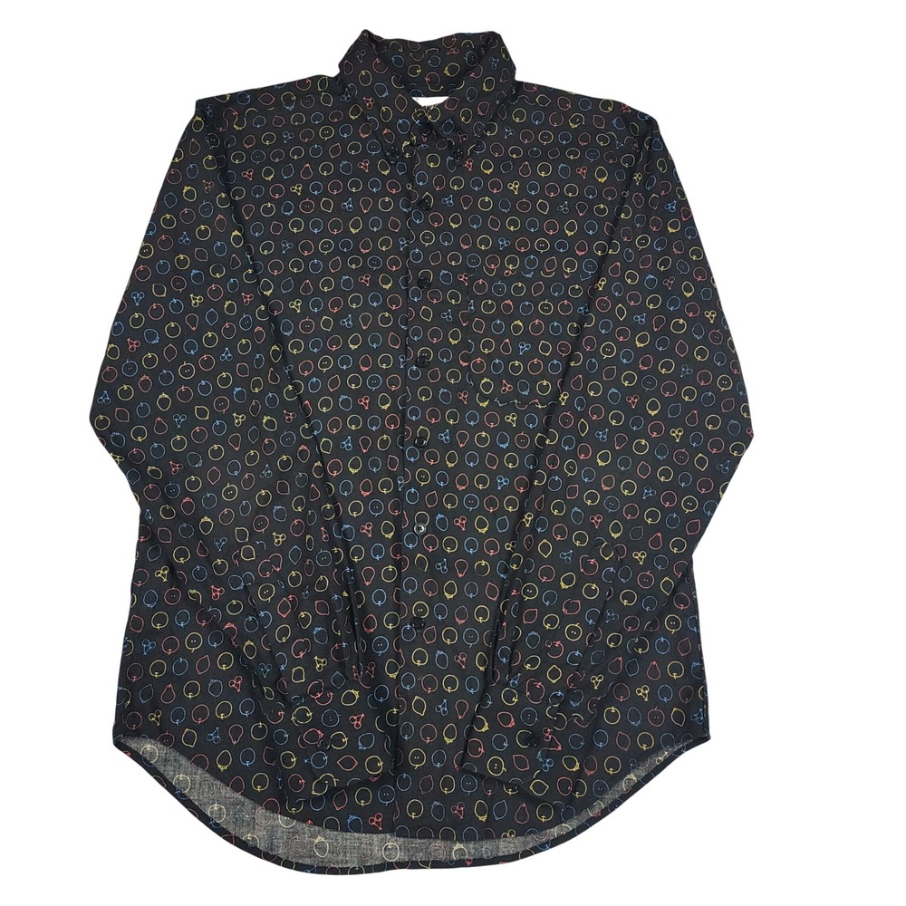 Naked & Famous Shirt Mens M Black Fruit Print AOP Button Down Made in Canada